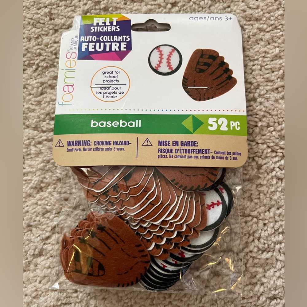 NWT Baseball Foamies Darice Assorted Felt Stickers 52 Pieces Project DIY ⚾️